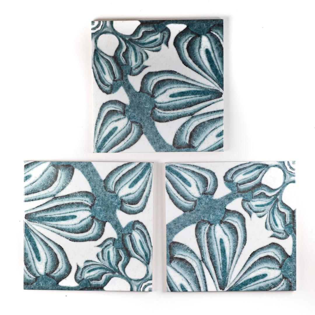 SALE SET : 6 x 20cm tiles - Hedera - Mixed Floral - Vintage design