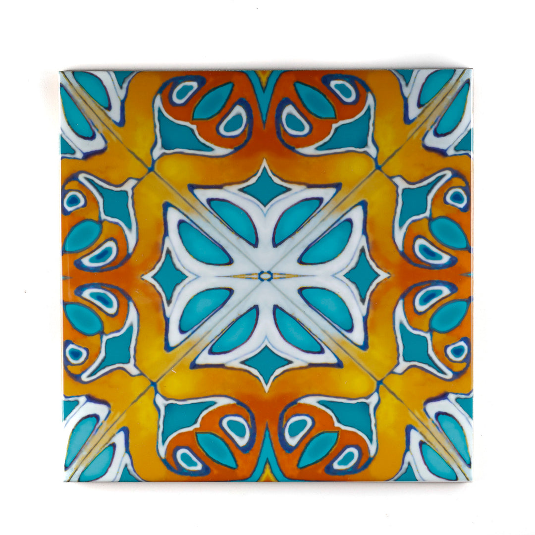 SALE - Set of 9 x 20cm Tiles - Mixed Blue/Orange - Patchwork Design