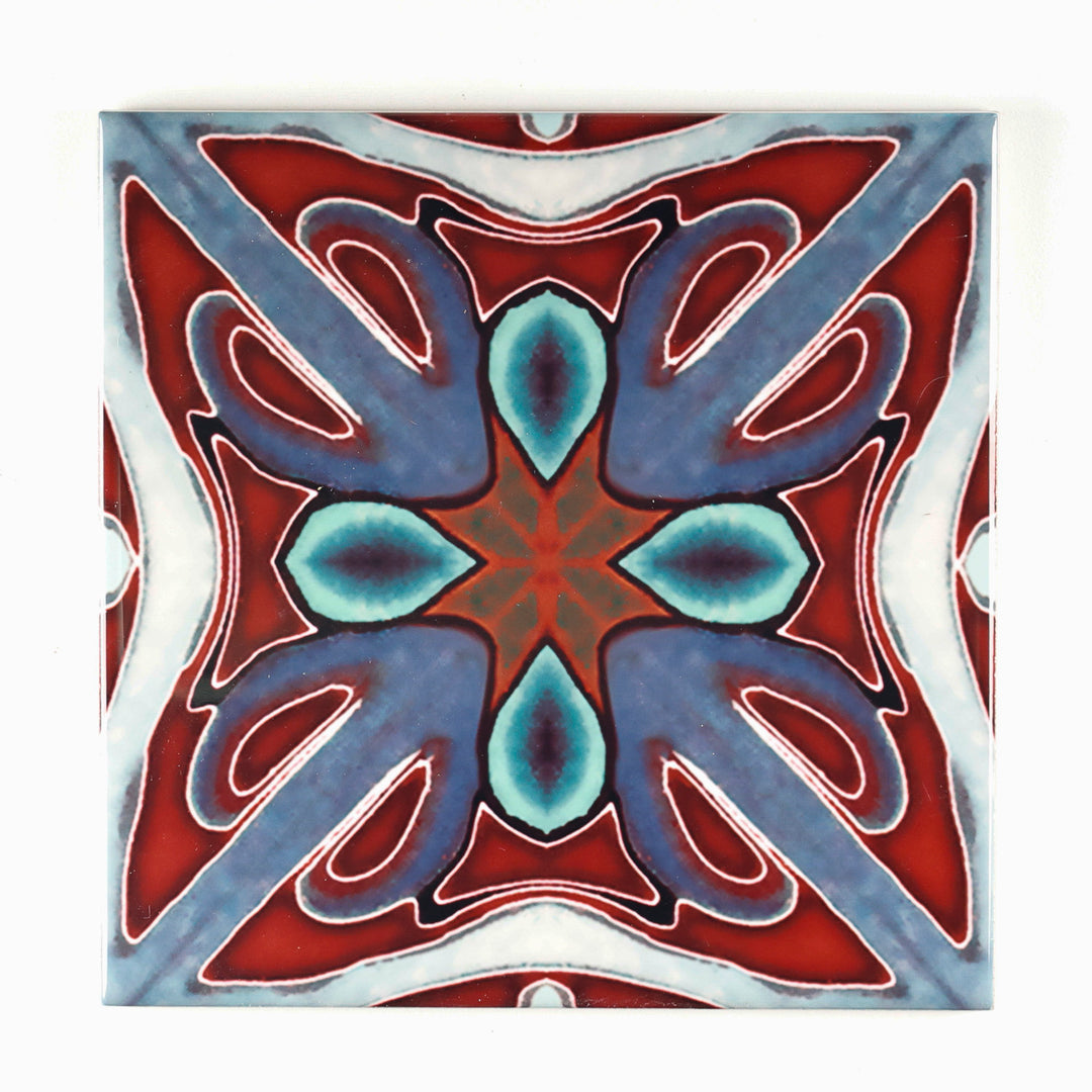SALE - SET OF 4x 15cm tiles - Victorian Red - Twining design