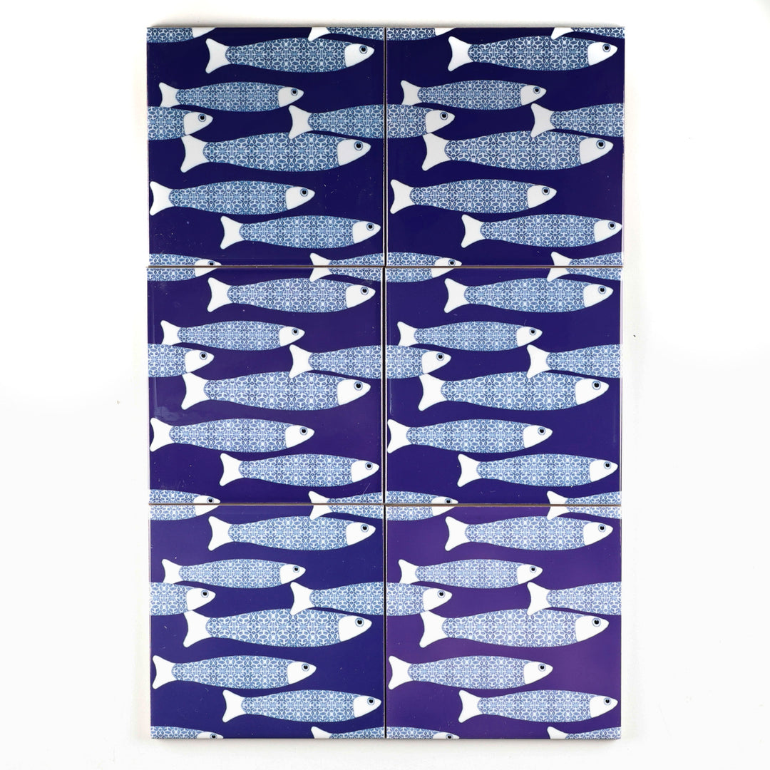 SALE SECONDS - Set of 6x 10.8cm - Navy Blue Ocean Shoal tiles