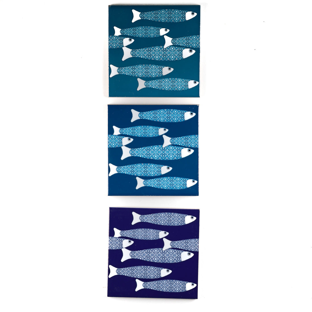 SALE SECOND SET of 3 x 10.8cm Mixed Ocean Shoal Design tiles