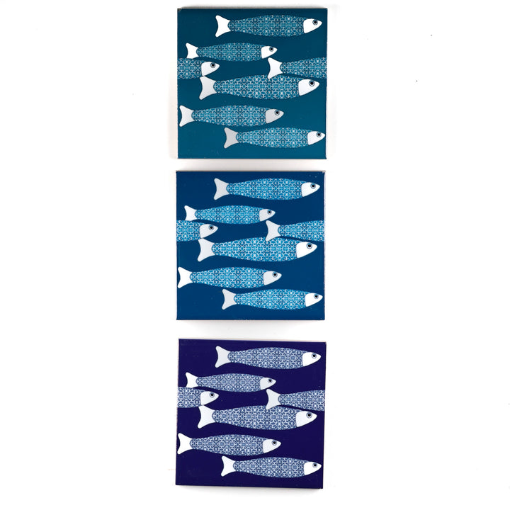 SALE SECOND SET of 3 x 10.8cm Mixed Ocean Shoal Design tiles