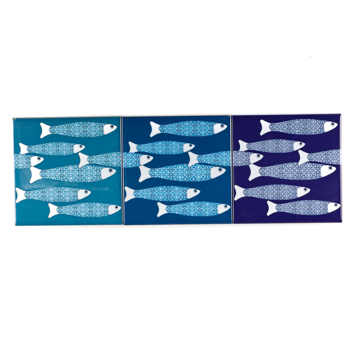 SALE SECOND SET of 3 x 10.8cm Mixed Ocean Shoal Design tiles