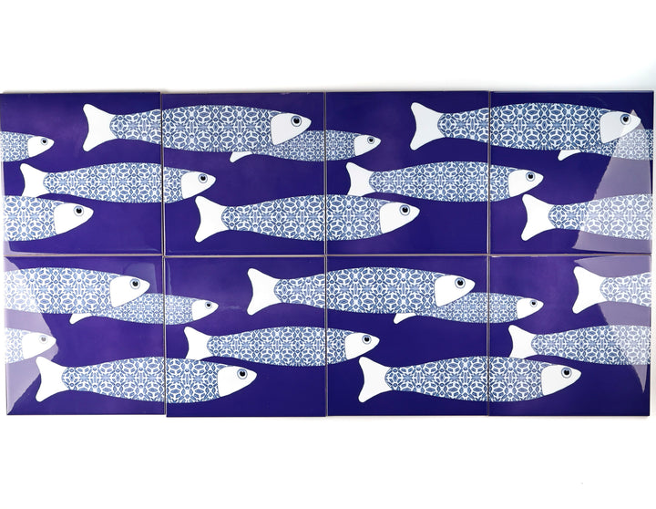 SALE SECONDS - 8x Navy Blue Ocean Shoal Border tiles (15.2cm)