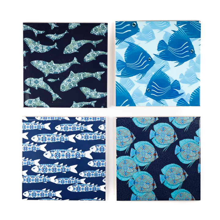 SALE SECONDS : Set of 4 x 15.2cm Mixed Design fish tiles