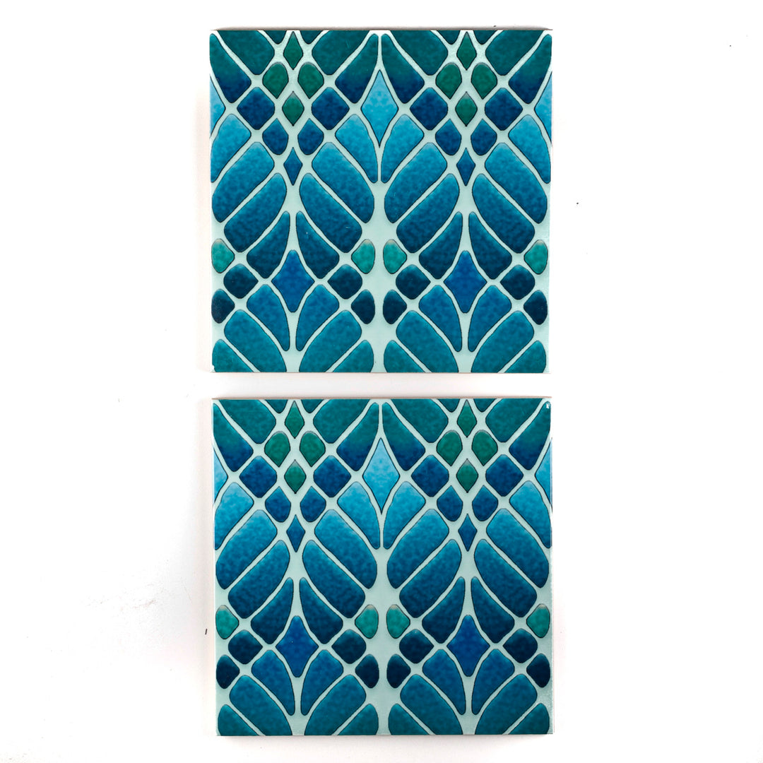 SALE - 2 x 15.2cm Large Scale Green/Blue Interwoven Trees