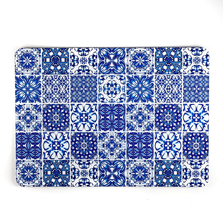 SALE SECONDS - 2x Cork Placemats - Blue &amp; White - Multi-tile design