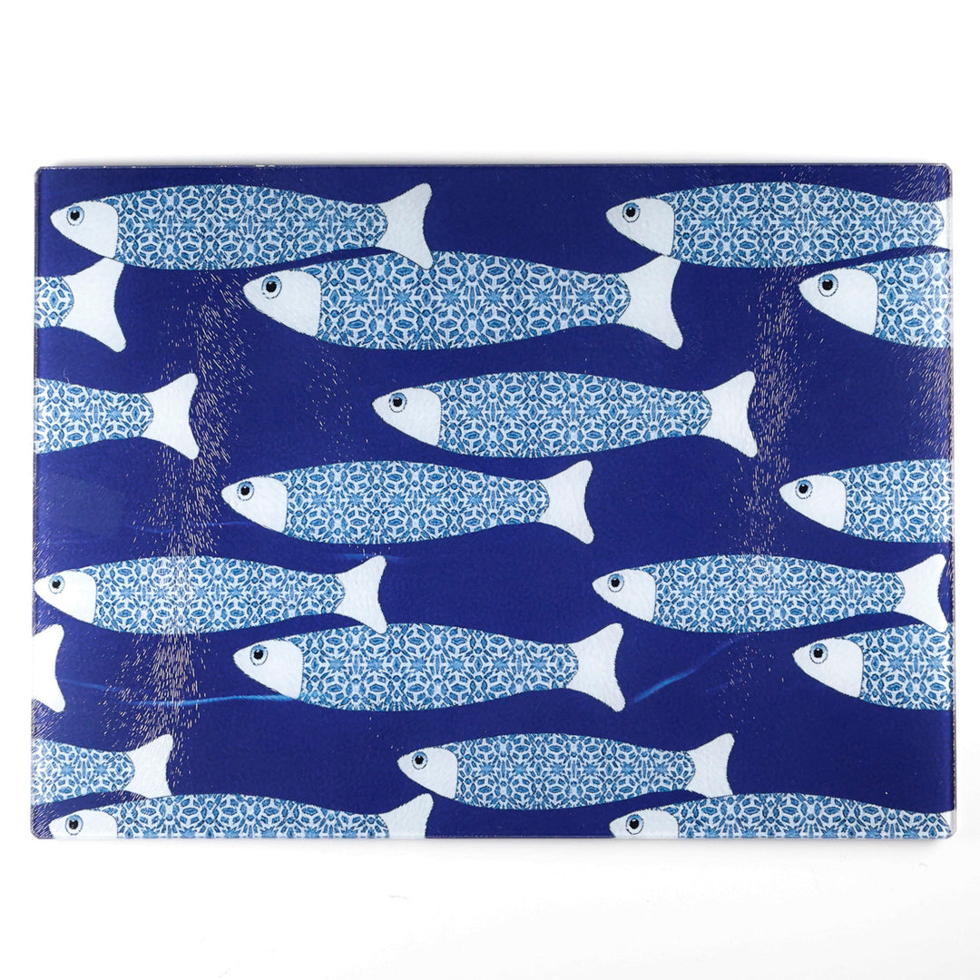 SALE SECOND - Large Rectangular Navy Blue Ocean Shoal - Chopping Board (textured)