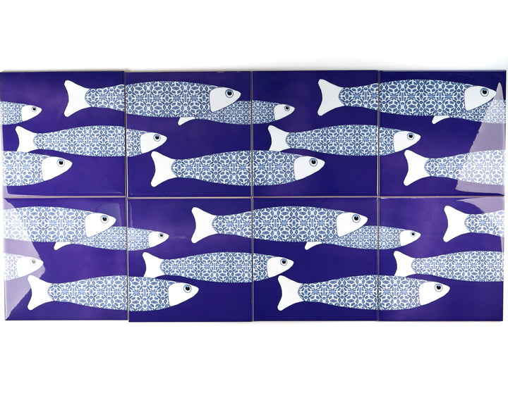 SALE SECONDS - 8x Navy Blue Ocean Shoal Border tiles (15.2cm)