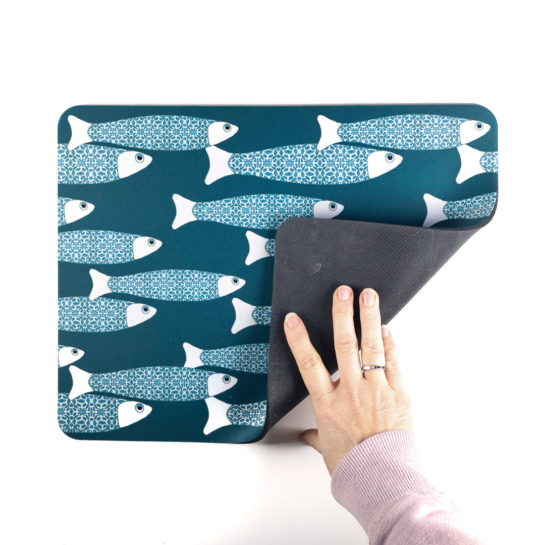 SALE - Teal/Dark Green Ocean Shoal Large Pet Food Mat