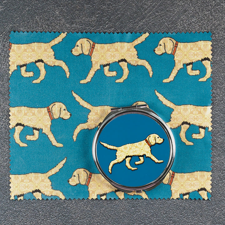 Labradoodle (Blonde on Teal) Compact Folding Mirror