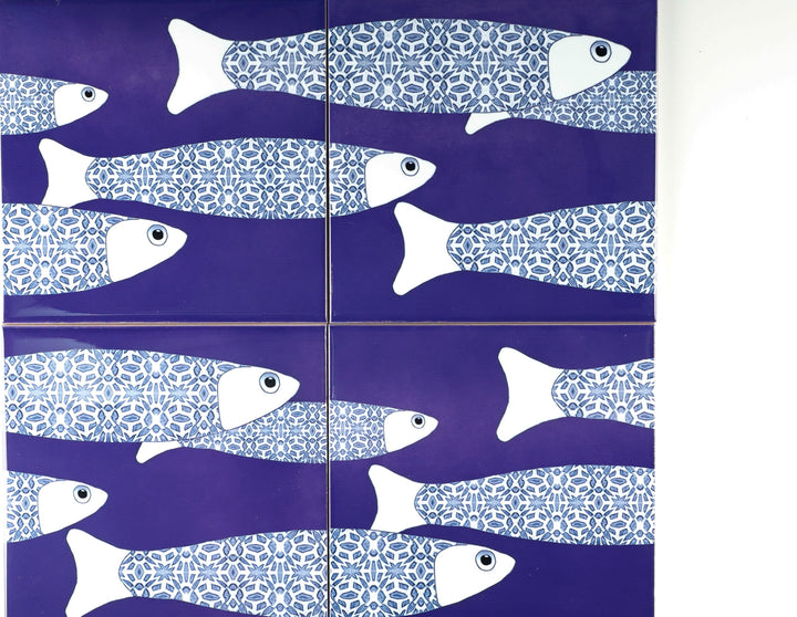 SALE SECONDS - 8x Navy Blue Ocean Shoal Border tiles (15.2cm)