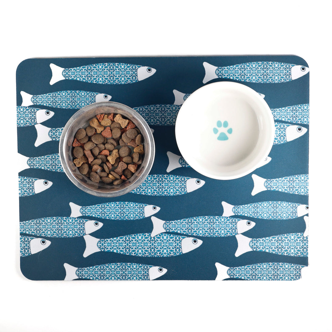 SALE - Teal Ocean Shoal Large Pet Food Mat
