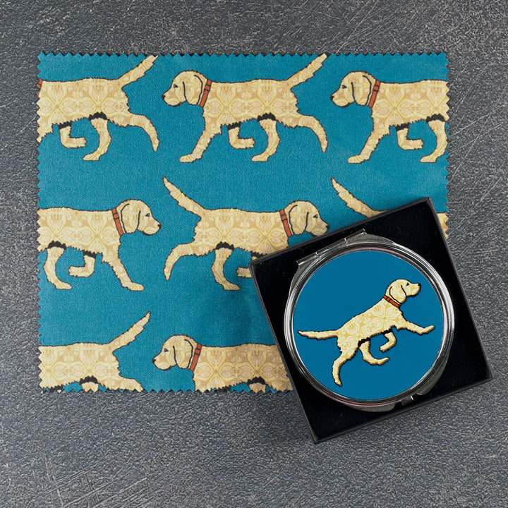 Labradoodle (Blonde on Teal) Compact Folding Mirror