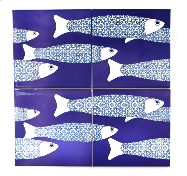 SALE SECONDS - 8x Navy Blue Ocean Shoal Border tiles (15.2cm)