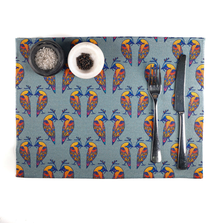 SALE SECONDS - Set of 3x Multi-coloured Lovebirds Fabric Placemats