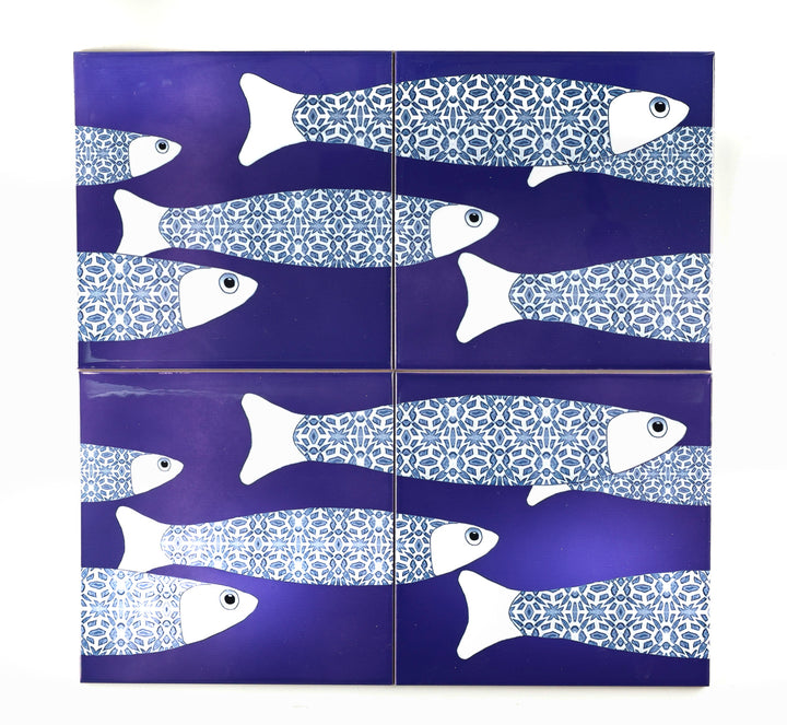 SALE SECONDS - 8x Navy Blue Ocean Shoal Border tiles (15.2cm)