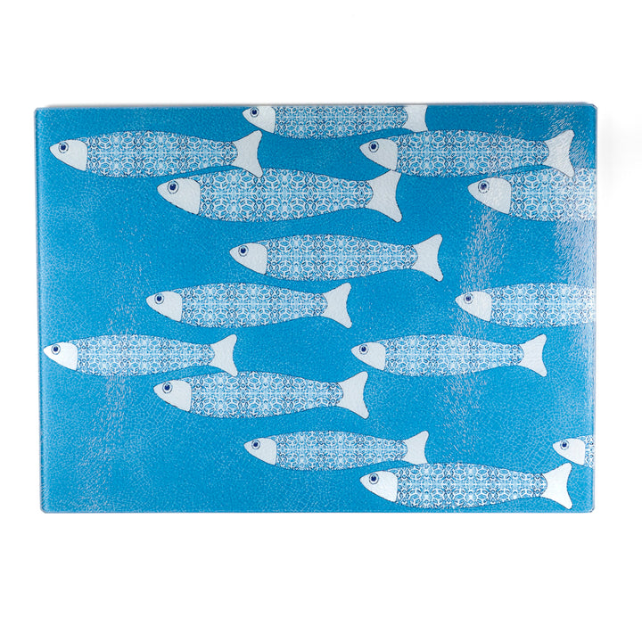 SALE - Large Rectangular Sky Blue Ocean Shoal - Chopping Board (textured)