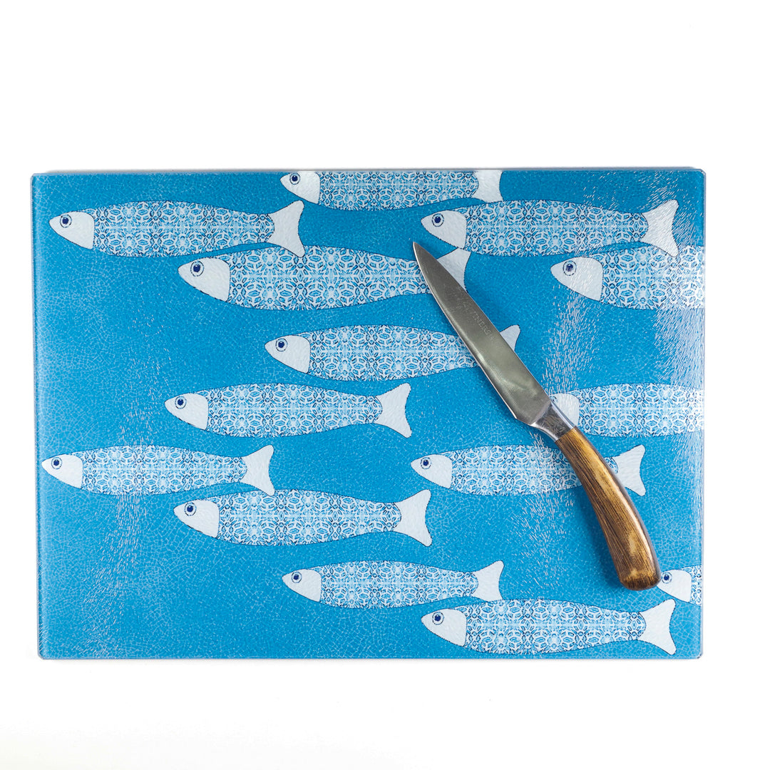 SALE - Large Rectangular Sky Blue Ocean Shoal - Chopping Board (textured)