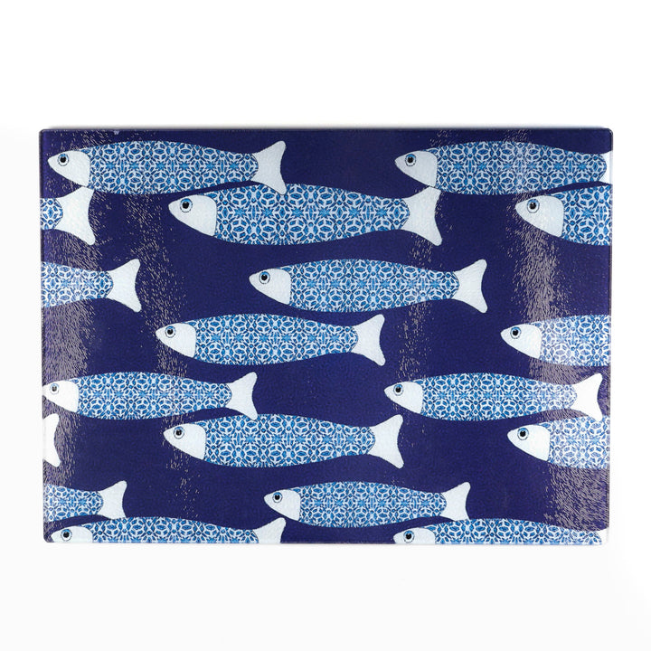 SALE - Large Rectangular Navy Blue Ocean Shoal - Chopping Board (textured)