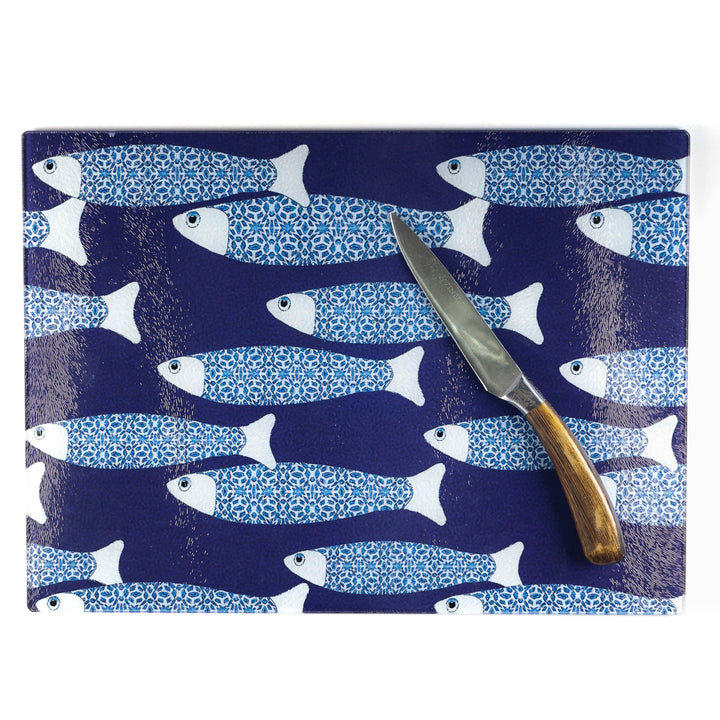 SALE - Large Rectangular Navy Blue Ocean Shoal - Chopping Board (textured)