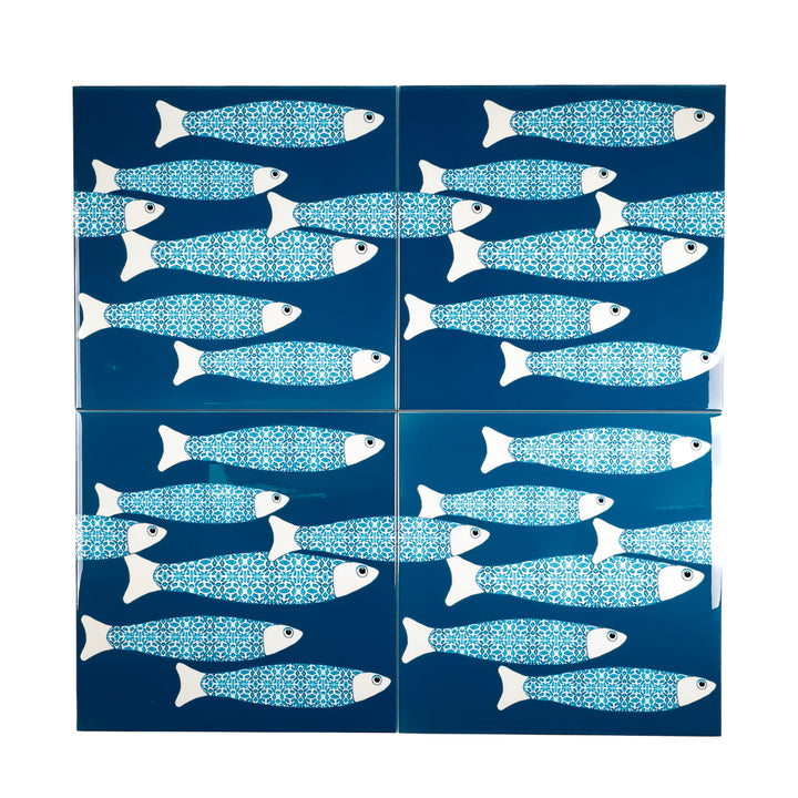 SALE SECONDS : 4 x 20cm tiles -Teal Ocean Shoal (border design) Set 1