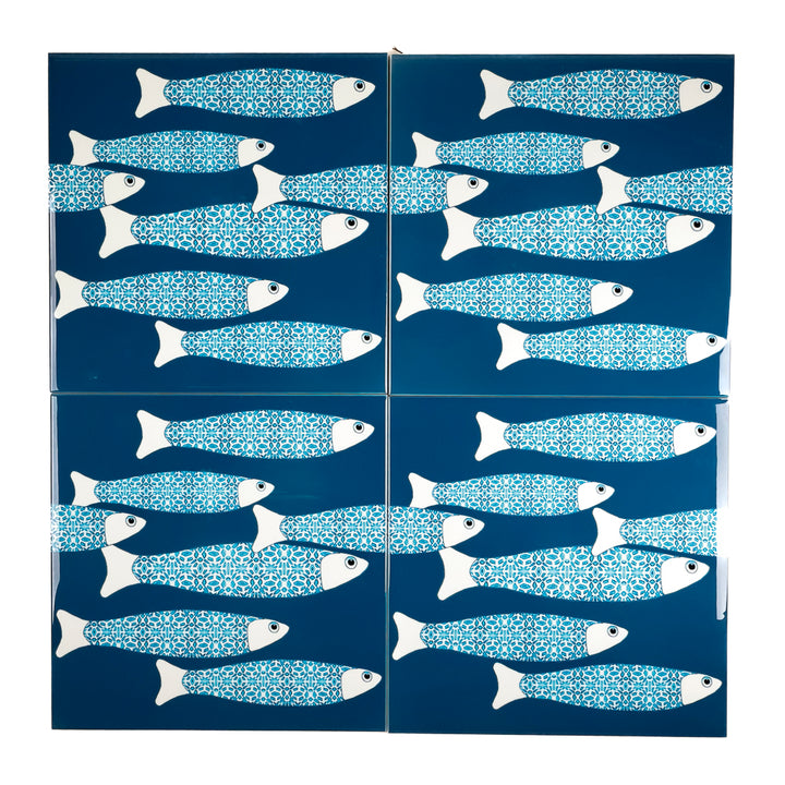 SALE SECONDS : 4 x 20cm tiles -Teal Ocean Shoal (border design) Set 2