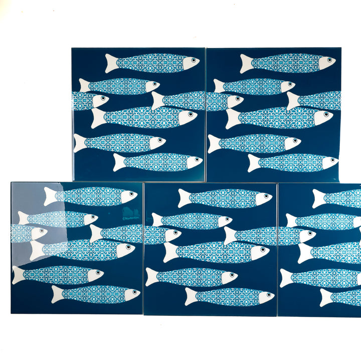 SALE SECONDS : 5 x 20cm tiles -Teal Ocean Shoal (border design) Set 4