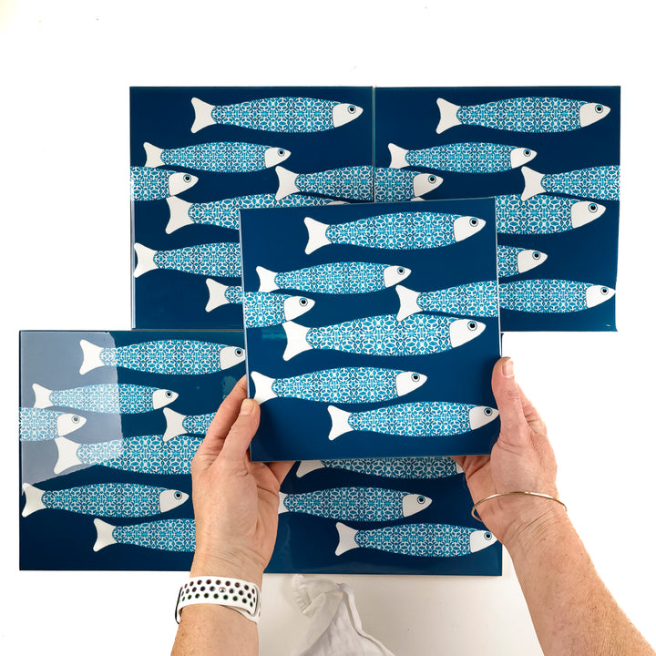 SALE SECONDS : 5 x 20cm tiles -Teal Ocean Shoal (border design) Set 4