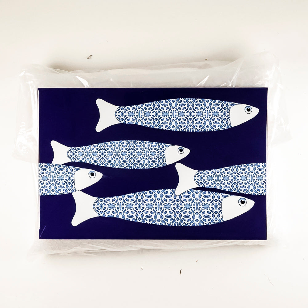 SALE SECONDS :  Six 30x20cm tiles - Navy Ocean Shoal (border design)