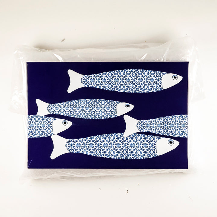 SALE SECONDS :  Six 30x20cm tiles - Navy Ocean Shoal (border design)