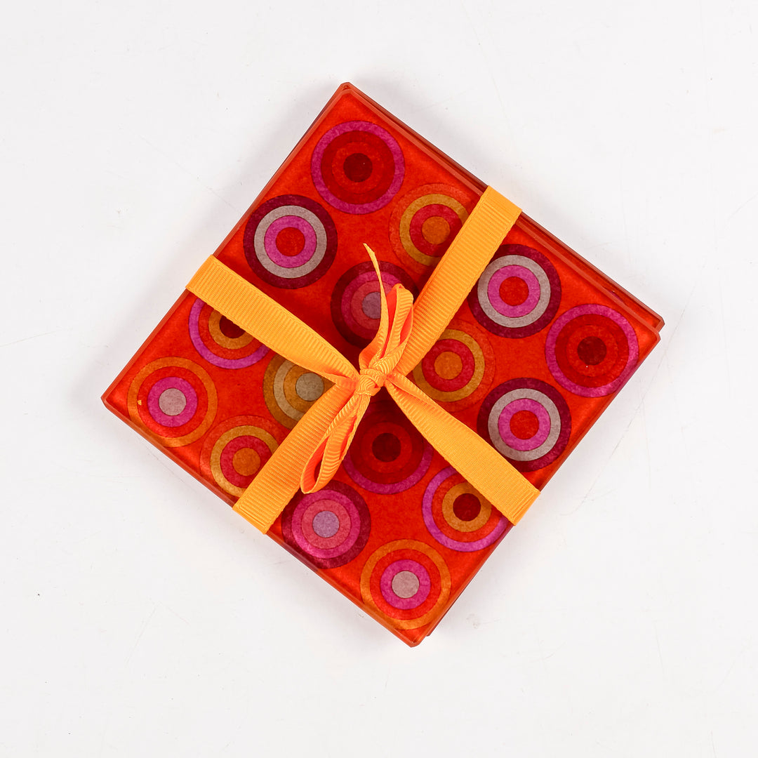 SALE - Set of 2x Orange/Pink Circle Design Coasters (square)