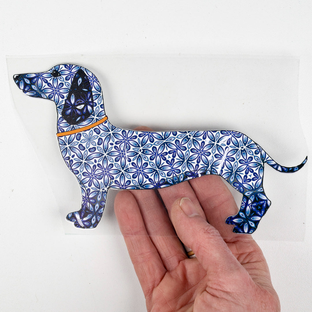SALE Blue Orange Dachshund Decal