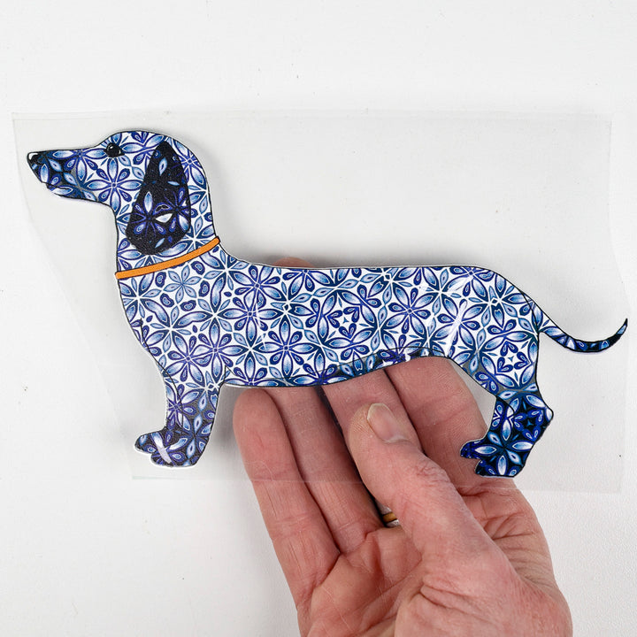 SALE Blue Orange Dachshund Decal