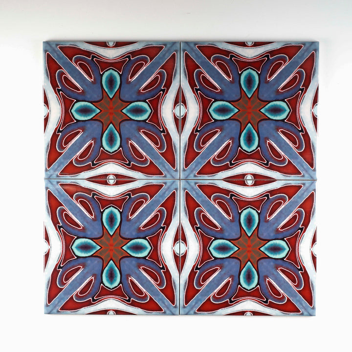 SALE - SET OF 4x 15cm tiles - Victorian Red - Twining design
