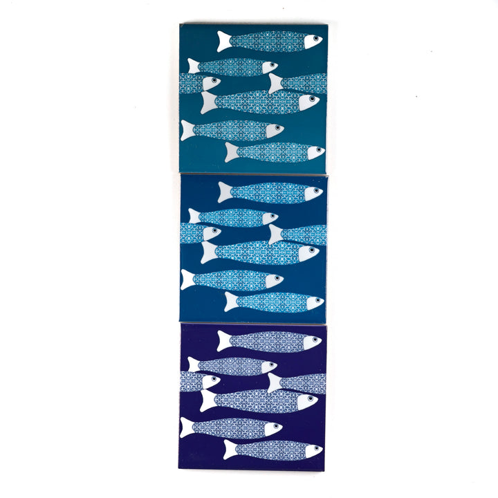 SALE SECOND SET of 3 x 10.8cm Mixed Ocean Shoal Design tiles