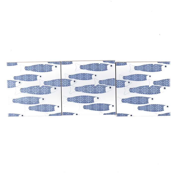 SALE SECOND SET of 3 x 10.8cm Ocean Shoal on white tiles
