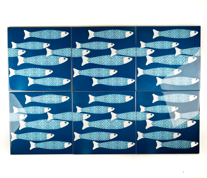 SALE SECOND SET - 6 x 20cm - Teal Ocean Shoal border tiles