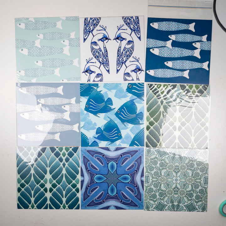 SALE Set of 9 tile decals - Prototypes