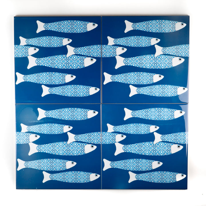 SALE SECOND SET - 4 x 20cm - Teal Ocean Shoal border tiles