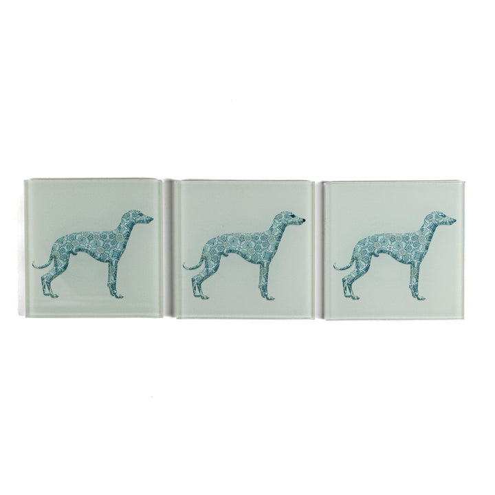 SALE - Set of 3x Greyhound / Whippet / Lurcher - blue/grey coasters (prototype)