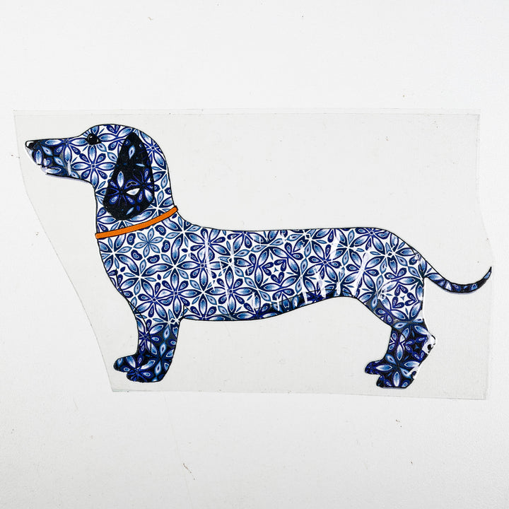 SALE Blue Orange Dachshund Decal