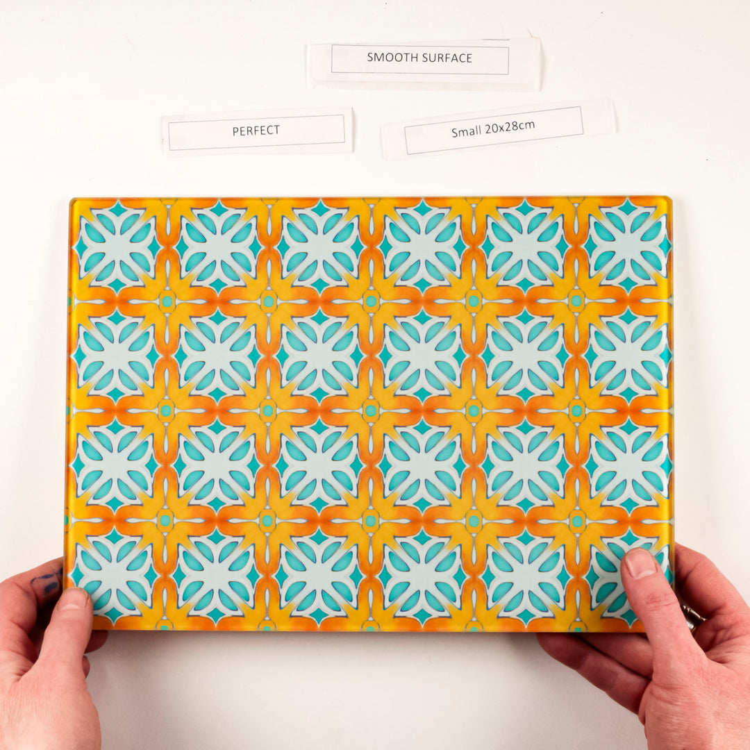 SALE - Small, Smooth Orange Blue Alhambra Chopping Board (20 x 28cm)