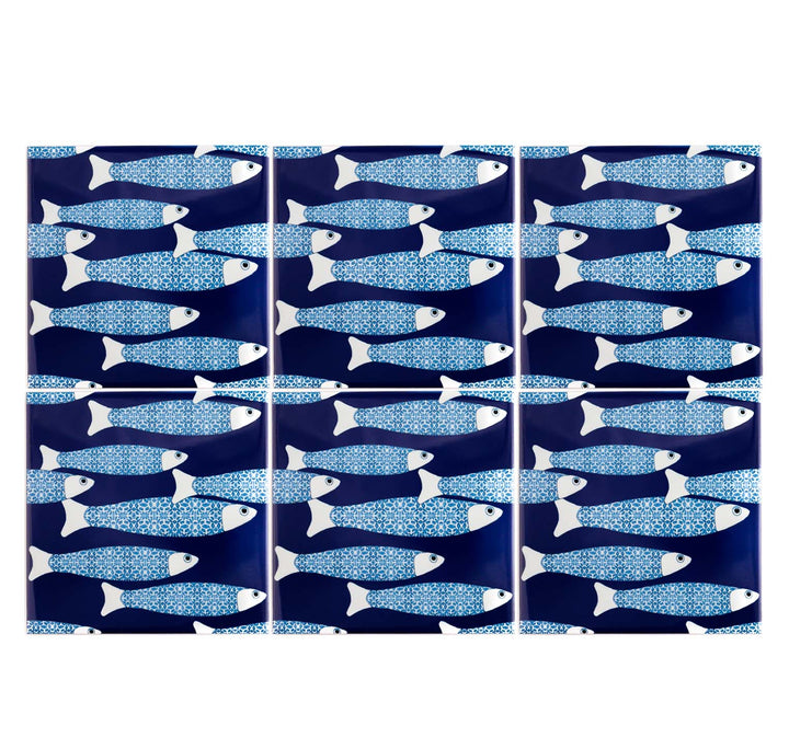 SALE  SET - 6 x 20cm - Navy Blue Ocean Shoal tiles