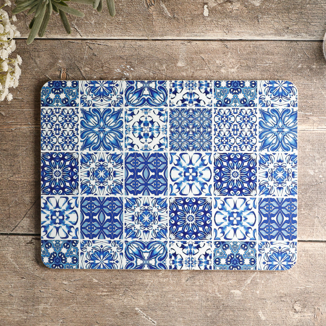 Mixed Tile Design Placemat - Blue &amp; White