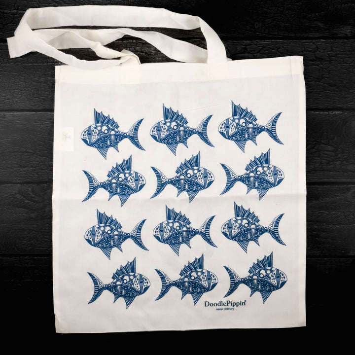 SALE Ink Blue Spiky Fish Shopping Bag - Lightweight foldaway tote