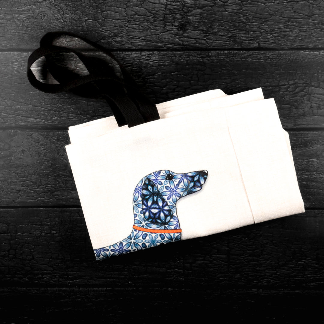SALE Blue Dachshund - Large Cream Tote (short black handles)