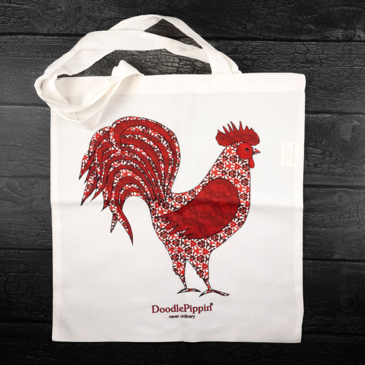 SALE Second: Red Cockerel Shopping Bag - Lightweight foldaway tote