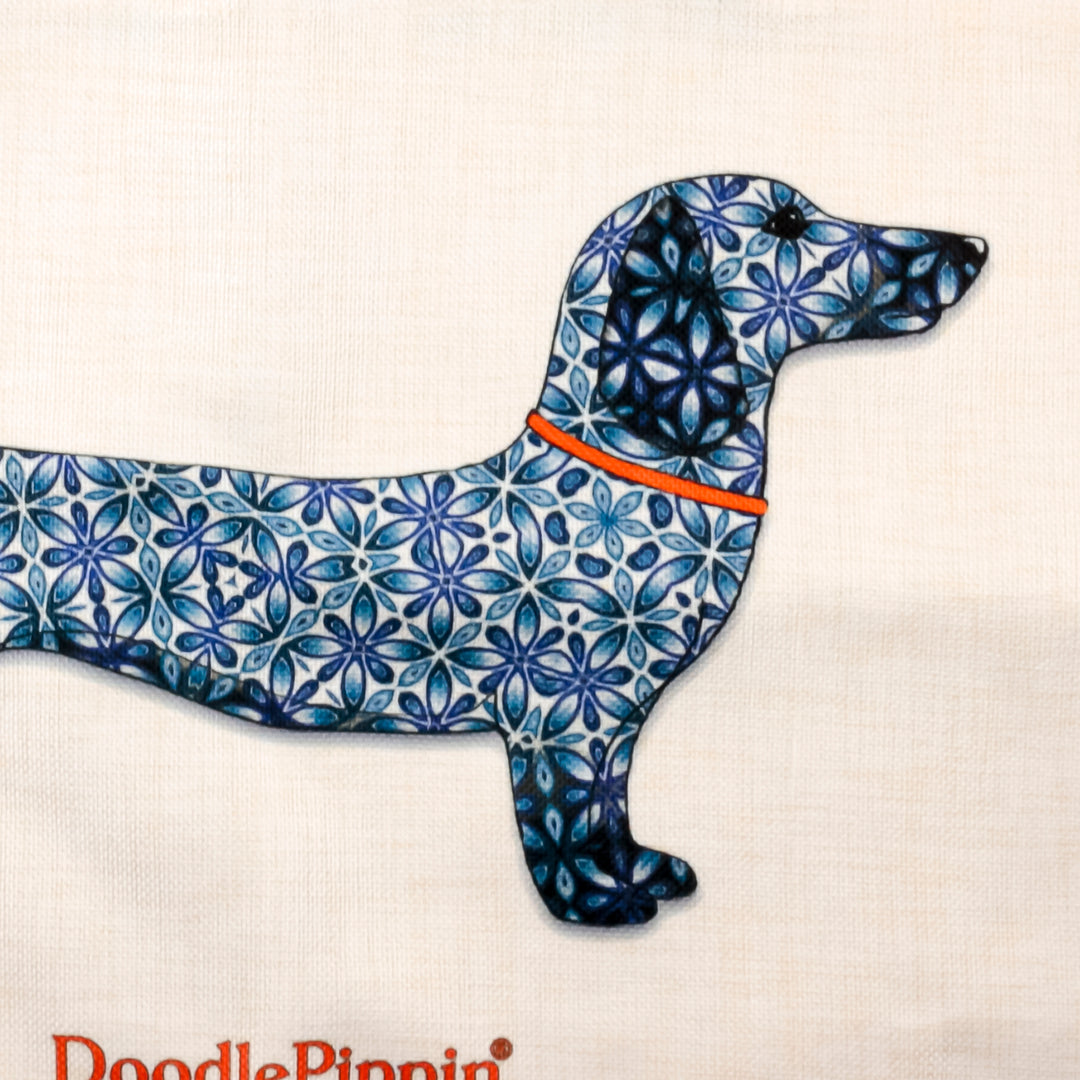 SALE Blue Dachshund - Large Cream Tote (short black handles)