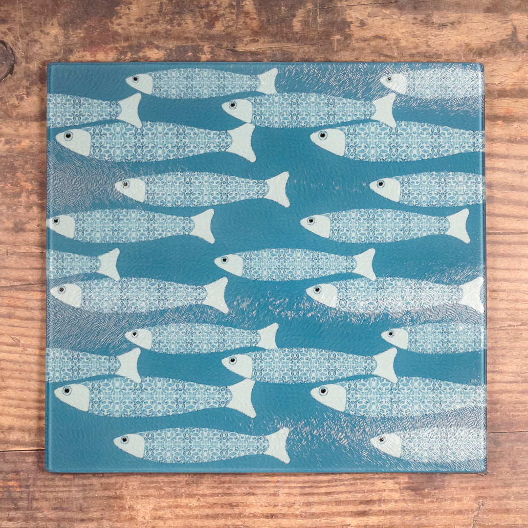 Teal/Blue Ocean Shoal Worktop Saver/Chopping Board